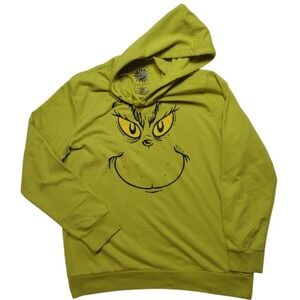The Grinch Hooded Sweatshirt Man Large Green Graphic Face‎ Relaxed Fit Colorful